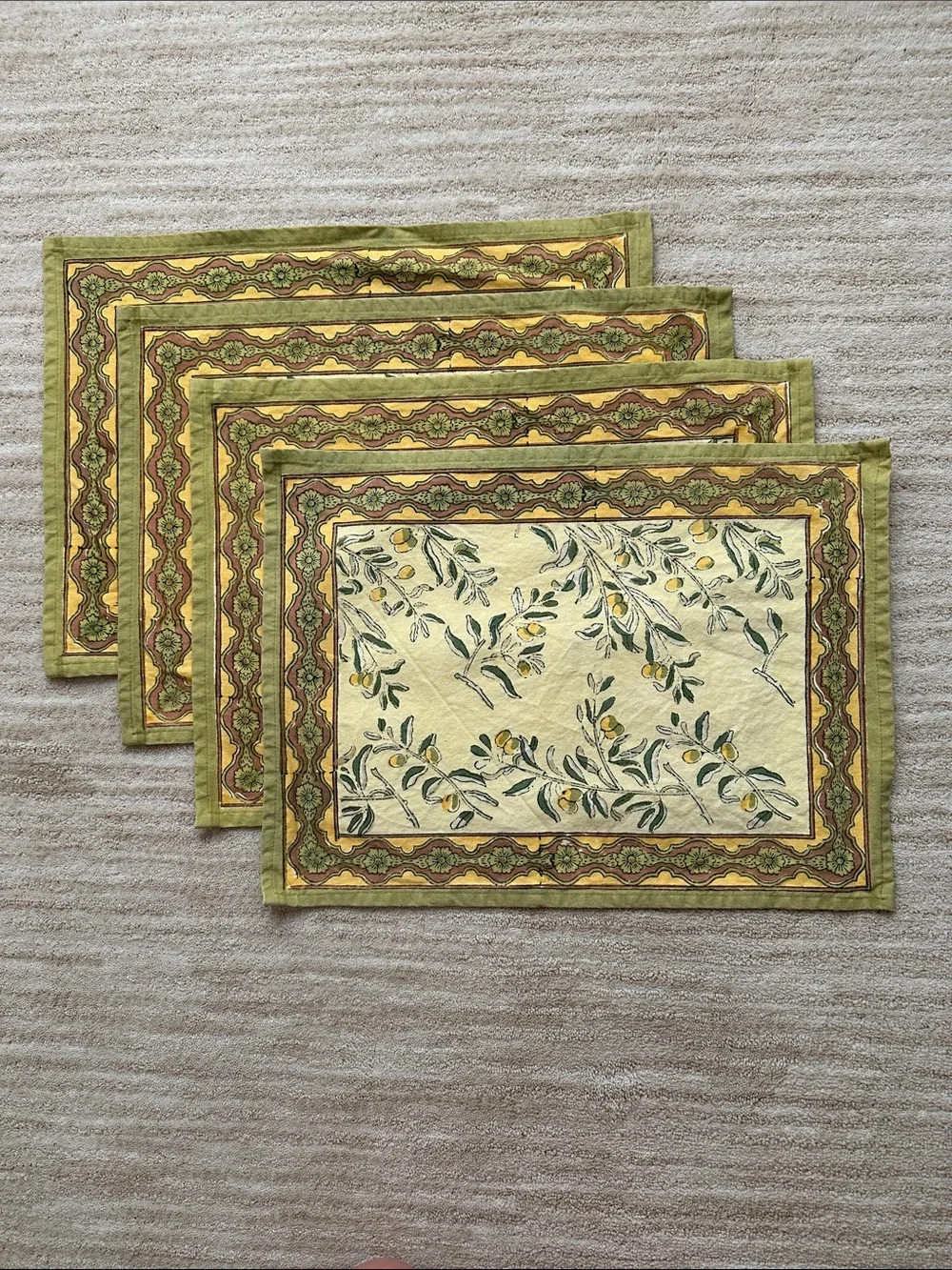Set of 4 Couleur Nature Olive Tree Placemats Yellow/Green Designed by Bruno Lamy